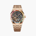 Royal Oak Double Balance Wheel Openworked Rainbow Gem-Set Bezel 41mm Openworked Slate Grey Frosted 18k Pink Gold 15412OR