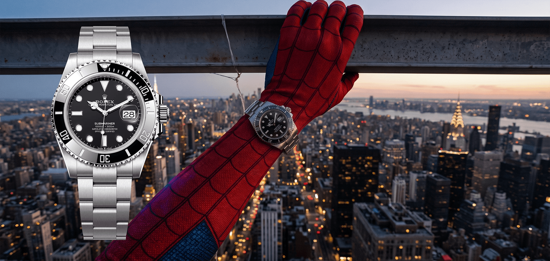 Luxury watches in Dubai with Rolex watch and Spider-Man inspired wristwatchLuxury watches in Dubai with Rolex watch and Spider-Man inspired wristwatch