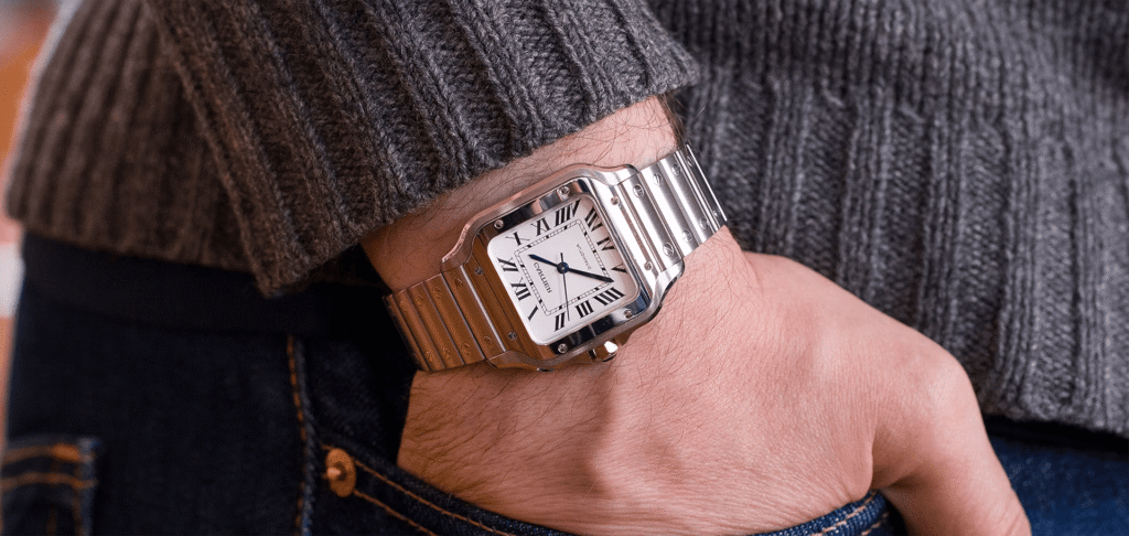 Cartier Santos watch worn on wrist