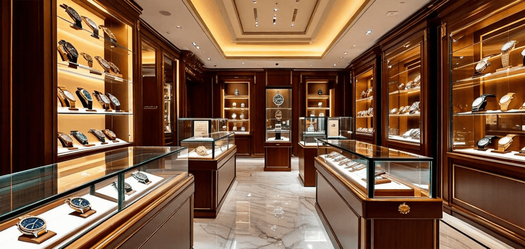 Luxury watch showroom in Dubai with high-end watches